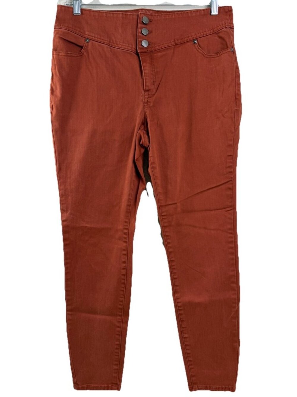 Lane Bryant Sz 14 (Actual 32x27) Orange Rust High Rise Jeggings 3 Button EUC